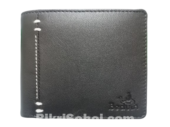 Black goat leather short wallet